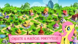 Size: 480x270 | Tagged: safe, fluttershy, pegasus, pony, female, game, gameloft, house, link, mare, release, solo, text