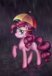 Size: 1725x2487 | Tagged: safe, artist:ryuutsu, pinkie pie, earth pony, pony, hat, rain, umbrella hat