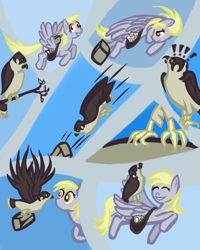 Size: 900x1125 | Tagged: safe, artist:pumqin, derpy hooves, pegasus, pony, falcon, female, flying, mail, mare, peregrine falcon, pet