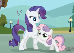 Size: 549x393 | Tagged: safe, screencap, rarity, sweetie belle, pony, unicorn, just for sidekicks, female, filly, horn, mare, siblings, sisters