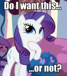 Size: 627x715 | Tagged: safe, screencap, rarity, pony, unicorn, just for sidekicks, image macro, meme, not sure if want, solo