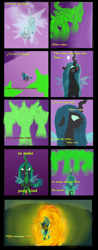 Size: 2024x5140 | Tagged: safe, artist:mr100dragon100, queen chrysalis, thorax, changedling, changeling, changeling queen, comic, fire, former queen chrysalis, hellfire, king thorax, prince pharynx