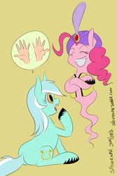 Size: 1280x1913 | Tagged: safe, artist:siberwar, lyra heartstrings, pinkie pie, earth pony, pony, genie, hand, that pony sure does love hands