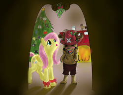 Size: 792x612 | Tagged: safe, artist:twins6292, fluttershy, pegasus, pony, crossover, holly, holly mistaken for mistletoe, mistletoe, one piece, tony tony chopper