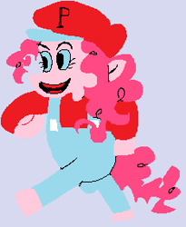 Size: 234x285 | Tagged: safe, artist:ciircuit, artist:ne556, pinkie pie, earth pony, pony, semi-anthro, 8-bit, bootleg, cosplay, crossover, cute, dian shi ma li, diapinkes, female, fortran, fortran pie, hat, mare, mario, mario pie, meme, nintendo entertainment system, pixel art, super mario bros.