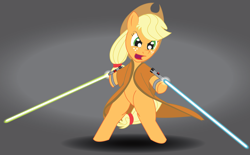 Size: 6323x3918 | Tagged: safe, artist:obi-wan-kepony, applejack, earth pony, pony, crossover, jedi, lightsaber, star wars