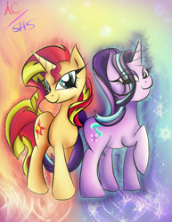 Size: 1024x1325 | Tagged: safe, artist:animechristy, starlight glimmer, sunset shimmer, pony, unicorn