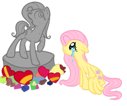 Size: 600x500 | Tagged: safe, artist:otterlore, fluttershy, posey, pegasus, pony, g1, crying, g1 to g4, generation leap, simple background, stone, transparent background