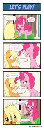 Size: 660x1914 | Tagged: safe, artist:reikomuffin, applejack, pinkie pie, earth pony, pony, 4koma, comic, loose hair