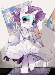 Size: 855x1166 | Tagged: safe, artist:suikuzu, rarity, pony, unicorn, alternate hairstyle, clothes, dress, marilyn monroe, movie reference, the seven year itch, wind