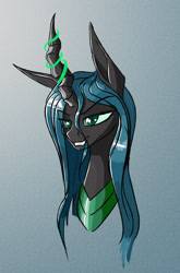 Size: 1560x2358 | Tagged: safe, artist:akweer, queen chrysalis, changeling, changeling queen, female, green eyes, horn, solo