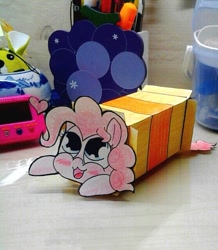 Size: 557x638 | Tagged: safe, artist:danadyu, pinkie pie, earth pony, pony, ask, box, paper, paper child, papercraft, parody, sliding ponies, tumblr