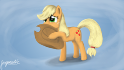 Size: 1920x1080 | Tagged: safe, artist:angerelic, applejack, earth pony, pony, blonde mane, covering, female, mare, orange coat, solo