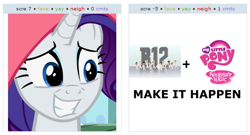 Size: 531x287 | Tagged: safe, rarity, pony, unicorn, exploitable meme, female, horn, juxtaposition, juxtaposition win, mare, solo