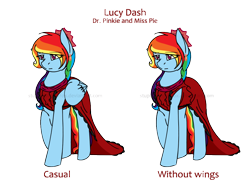 Size: 900x659 | Tagged: safe, artist:stuflox, derpibooru import, rainbow dash, pegasus, pony, alternate hairstyle, clothes, dr jekyll and mr hyde, dr pinkie and miss pie, dress, female, mare, rainbow dash always dresses in style, simple background, solo, transparent background, wingless