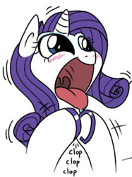 Size: 265x354 | Tagged: safe, artist:furnut5158, rarity, pony, unicorn, blushing, clapping, excited, faic, horseshoes, open mouth, reaction image, smiling, solo, tongue out, underhoof, uvula