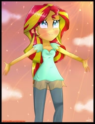 Size: 1831x2379 | Tagged: safe, artist:vixelzf, sunset shimmer, equestria girls, my past is not today, rainbow rocks, clothes, dress, leggings, solo