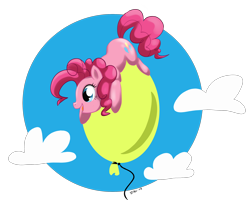 Size: 3100x2480 | Tagged: safe, artist:tiitcha, pinkie pie, earth pony, pony, balloon, cloud, cloudy, flying, solo, then watch her balloons lift her up to the sky