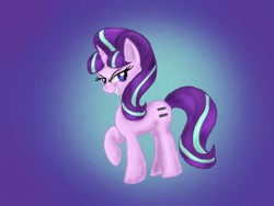 Size: 1024x768 | Tagged: safe, artist:sonicanddisneyland1, starlight glimmer, pony, unicorn, equal cutie mark, evil grin, grin, raised hoof, smiling, solo