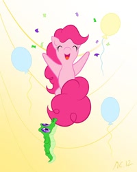 Size: 800x1000 | Tagged: safe, artist:kiri-ri, gummy, pinkie pie, earth pony, pony, balloon, female, mare, pink coat, pink mane