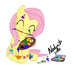 Size: 708x670 | Tagged: safe, artist:nadyad, fluttershy, pegasus, pony, cute, paint, paint on fur, painting, shyabetes