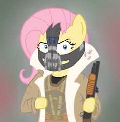 Size: 565x573 | Tagged: safe, artist:fluttershyfree, fluttershy, badass, bane, cosplay, flutterbadass, gun, parody, shotgun, the dark knight rises