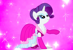 Size: 873x600 | Tagged: safe, screencap, rarity, pony, unicorn, too many pinkie pies, alternate hairstyle, clothes, dress, scrunchy face, solo