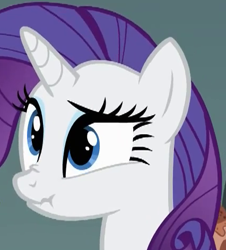 Size: 426x472 | Tagged: safe, screencap, rarity, pony, unicorn, a dog and pony show, female, horn, mare, scrunchy face, solo