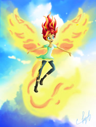 Size: 2160x2880 | Tagged: safe, artist:applealice24, sunset shimmer, equestria girls, my past is not today, fiery shimmer, fiery wings, fire, happy, solo, sunset phoenix