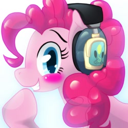 Size: 1200x1200 | Tagged: dead source, safe, artist:surgicalarts, pinkie pie, earth pony, pony, blushing, headphones, solo