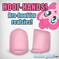 Size: 584x584 | Tagged: safe, pinkie pie, earth pony, pony, advertisement, april fools, female, for realzies, hooves, impact font, in which pinkie pie forgets how to gravity, mare, pinkie being pinkie, pinkie physics, welovefine