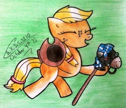 Size: 1330x1140 | Tagged: safe, artist:chikisxsxs210, applejack, earth pony, pony, filly, solo, toy, traditional art