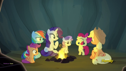 Size: 1920x1080 | Tagged: safe, derpibooru import, screencap, apple bloom, applejack, rainbow dash, rarity, scootaloo, sweetie belle, earth pony, pegasus, pony, unicorn, campfire tales, bipedal, campfire, cutie mark crusaders