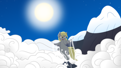 Size: 9000x5063 | Tagged: safe, artist:joey darkmeat, artist:mamandil, derpy hooves, pegasus, pony, absurd resolution, belly button, cloud, cloudy, female, mare, moon, solo