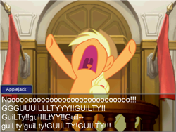 Size: 800x600 | Tagged: safe, applejack, earth pony, pony, ace attorney, breakdown, courtroom, witness