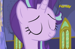 Size: 2185x1439 | Tagged: safe, screencap, starlight glimmer, pony, every little thing she does, discovery family logo, eyes closed, preview, smiling, solo