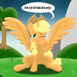 Size: 1600x1600 | Tagged: safe, artist:terra-aquis, applejack, alicorn, pony, alicornified, applecorn, crying, race swap, solo