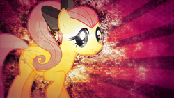 Size: 1024x576 | Tagged: safe, artist:tzolkine, fluttershy, pegasus, pony, alternate hairstyle, bow, wallpaper