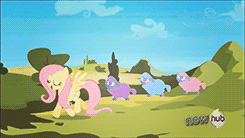 Size: 245x138 | Tagged: safe, screencap, fluttershy, pegasus, pony, sheep, the crystal empire, animated, bipedal, ewe, tiny ewes