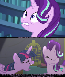 Size: 1280x1511 | Tagged: safe, edit, edited screencap, screencap, starlight glimmer, twilight sparkle, twilight sparkle (alicorn), alicorn, pony, every little thing she does, lesson zero, no second prances, samuel l jackson, snakes on a plane