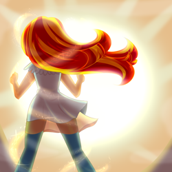 Size: 1000x1000 | Tagged: safe, artist:rumay-chian, sunset shimmer, equestria girls, my past is not today, backlighting, clothes, no more ponies at source, pants, rear view, solo