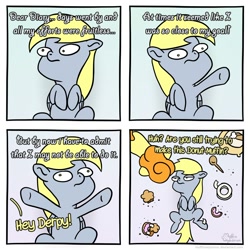 Size: 2000x2000 | Tagged: safe, artist:muffinexplosion, carrot top, derpy hooves, golden harvest, pegasus, pony, comic, donut, female, mare, muffin, tape