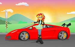 Size: 3000x1900 | Tagged: safe, artist:algoorthviking, sunset shimmer, equestria girls, car, hypercar, lamborghini, lamborghini gallardo, solo, supercar