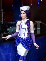 Size: 480x640 | Tagged: safe, artist:dessi-desu, rarity, human, clothes, cosplay, dress, fascinator, hat, irl, irl human, otakon, photo, solo