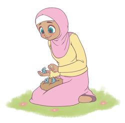 Size: 1128x1109 | Tagged: safe, artist:jun-k-tastic, fluttershy, bird, clothes, hijab, humanized, islam, islamashy, skirt