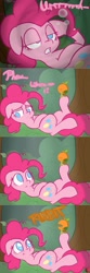 Size: 1200x3600 | Tagged: safe, artist:crade, pinkie pie, earth pony, frog, pony, ask, clone, comic, forest, on back, orange frog, pinkie pie the second, tumblr, waking up