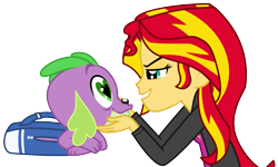 Size: 3139x1886 | Tagged: safe, spike, sunset shimmer, dog, equestria girls, backpack, bedroom eyes, female, heart eyes, hundreds of users filter this tag, love, male, shipping, simple background, smiling, spike the dog, spikelove, straight, sunsetspike, transparent background, vector, wingding eyes