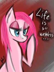 Size: 1500x2000 | Tagged: safe, artist:blup-chan, pinkie pie, earth pony, pony, dialogue, pinkamena diane pie, solo