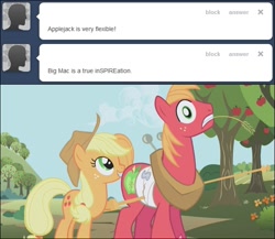 Size: 637x554 | Tagged: safe, artist:capnpea, edit, edited screencap, screencap, applejack, big macintosh, earth pony, pony, applebuck season, fimbriae, impalement, male, stallion, wat