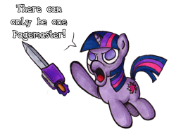 Size: 946x705 | Tagged: safe, artist:darkone10, derpibooru import, twilight sparkle, highlander, parody, there can be only one